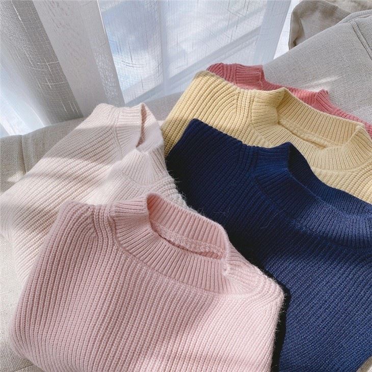 Solid Rib Knit Girls Sweater
