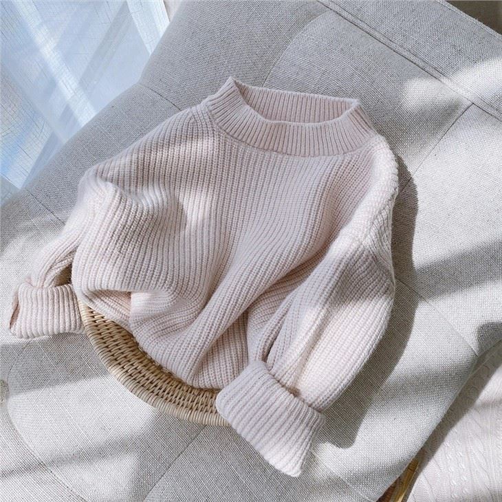 Solid Rib Knit Girls Sweater