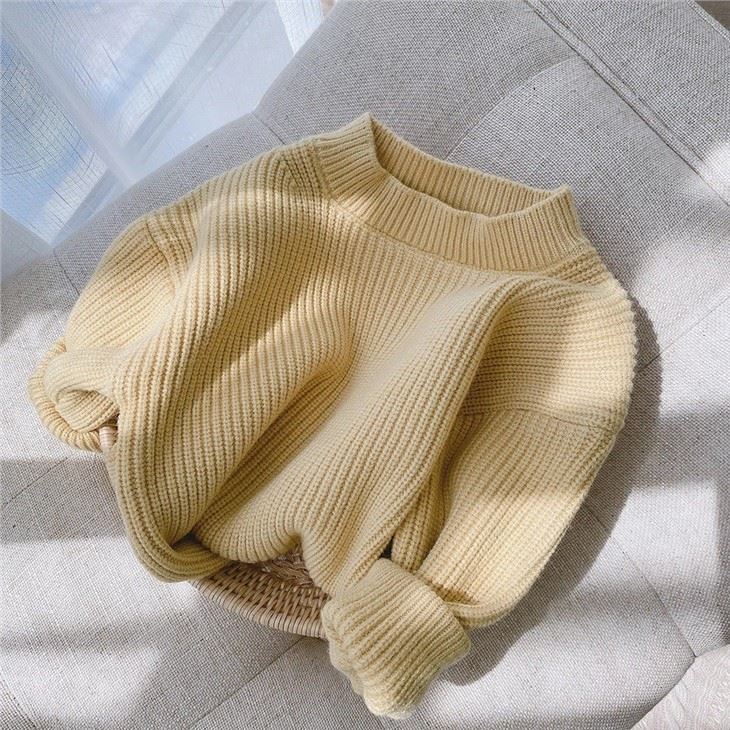 Solid Rib Knit Girls Sweater