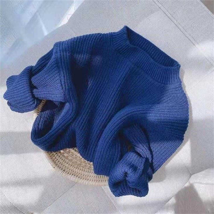 Solid Rib Knit Girls Sweater