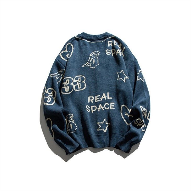 Uniform Sweater Men's Jacquard Long Sleeve Pattern Knitted Cardigan Sweater